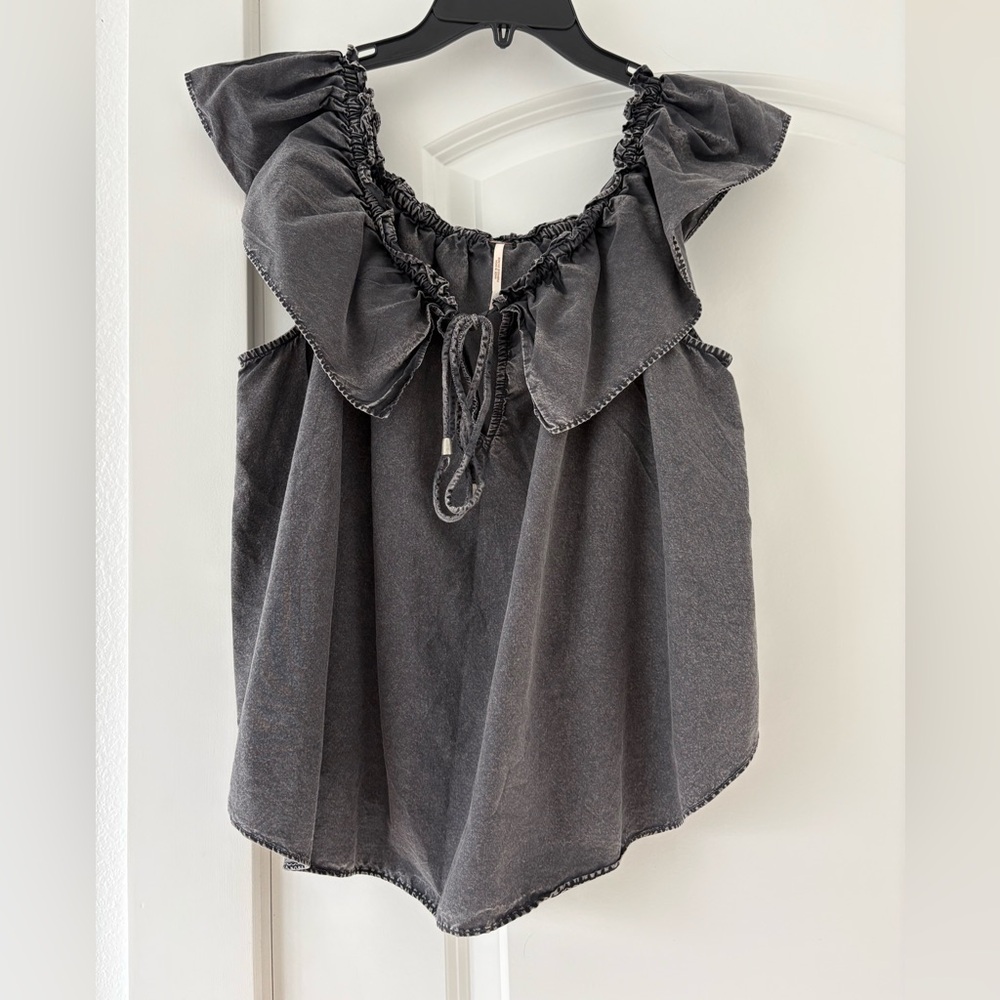 Free People Black Ruffled Blouse